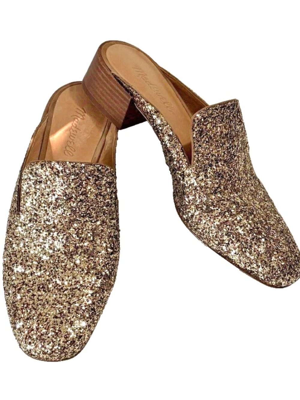 Madewell Willa Loafer Mule Glitter Smoky Gold Womens 7.5 M Slip On Sparkle K5265